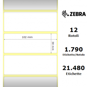 3006319 - Etichette Zebra F.to 102x38mm Z2000T Adesivo Permanente - Confezione da 12 Rotoli